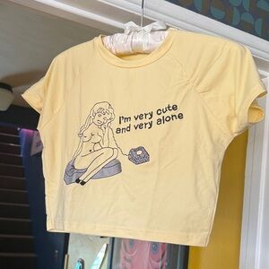 Butter Yellow Fitted Crop Top - 'I'm very cute and very alone'